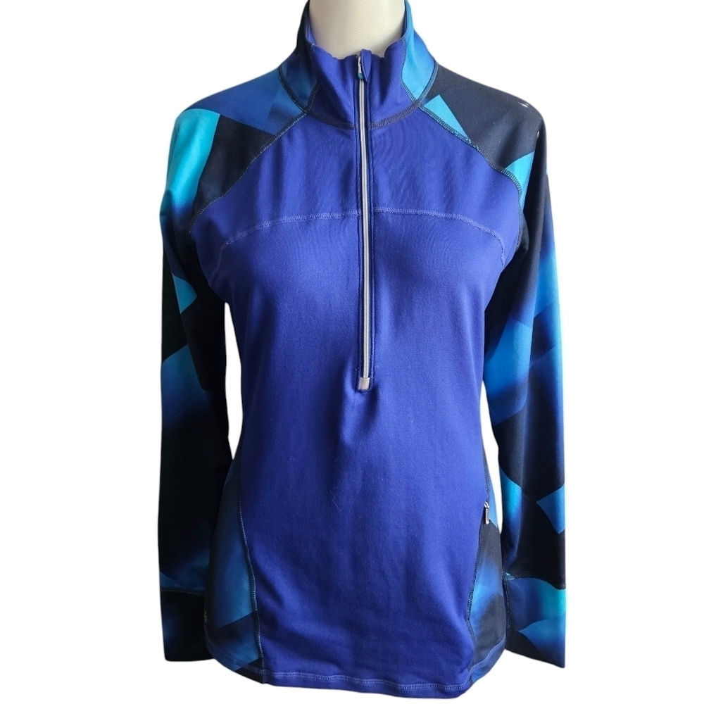 Athleta Women's Running Wild‎ Blue 1/2 Zip L/S Athletic Pullover M Geometric